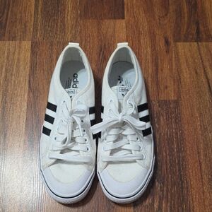 adidas White Low-Top Sneakers with Black Stripes